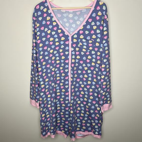 Pajamagram One Piece Shorts Romper 2X Womens Drop Seat Heart Print Sleep Lounge - Picture 1 of 7